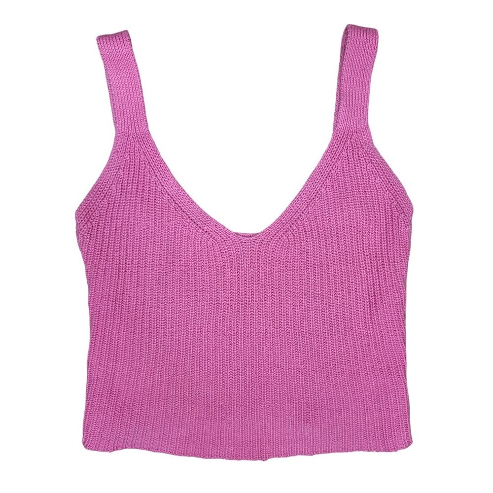 Abound knit thick pink ribbed crop tank top size medium summer beach vacation